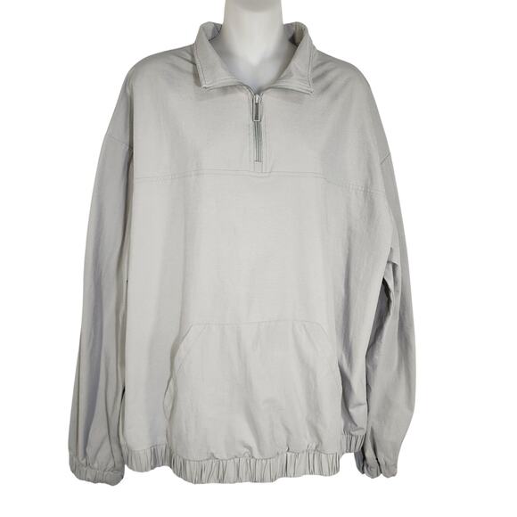 Zara Mens Pullover Jacket L XL Quarter Zip Elastic Hem Long Sleeve Gray Pocket - Picture 1 of 9